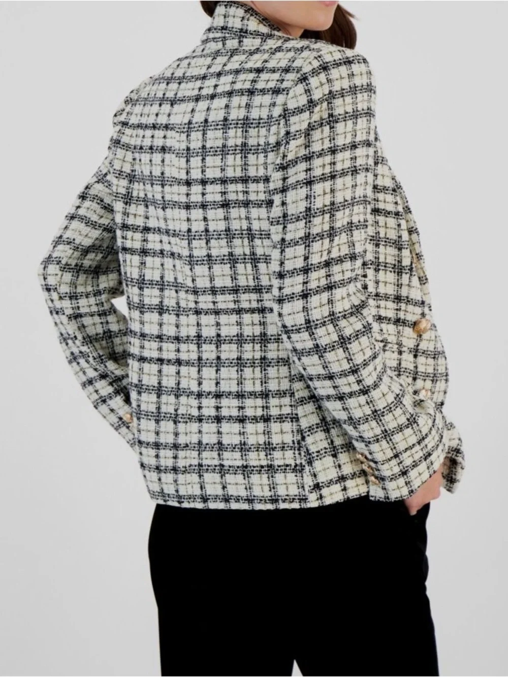 Tahari ASL Faux Double-Breasted Tweed Blazer – Black/Beige – Women’s Size 8 - Picture 3 of 11